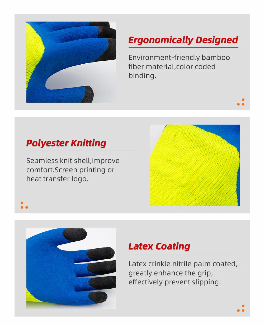 Latex Foam 3/4 Green Blue Coated Terry Liner Thickened Winter Work Gloves