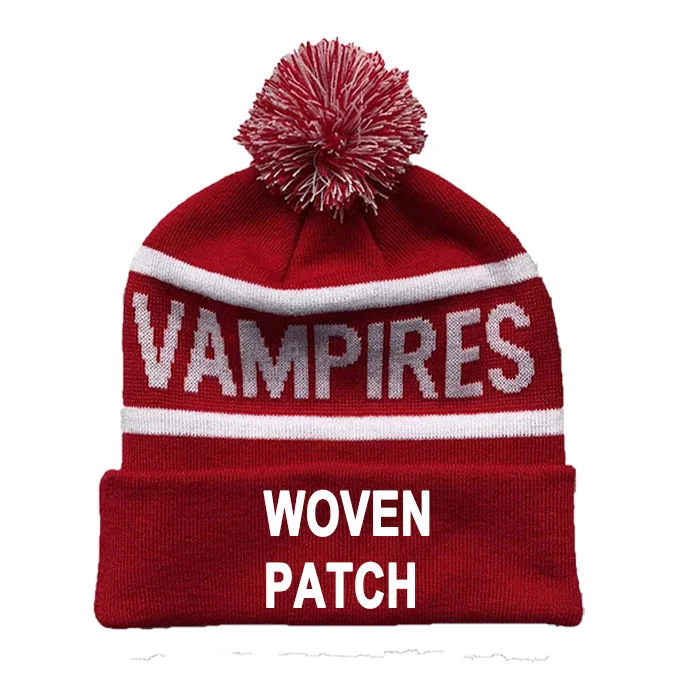 Winter Unisex Embroidery Logo Knit Cuffed Beanie Hat Caps with POM POM