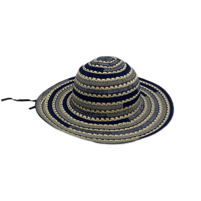 Customize Wide Brim Floppy Hat Foldable Packable Paper Polyester Straw Hats with Ribbon