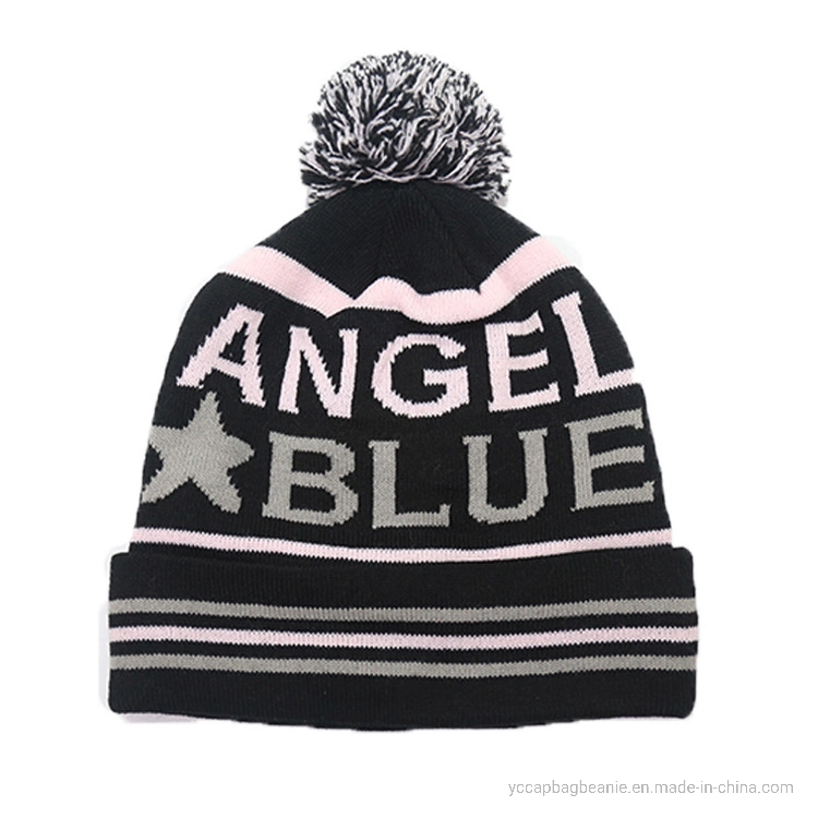 Fashion Acrylic Winter Warm Pompom Jacquard Bobble Knitting Beanie Hat