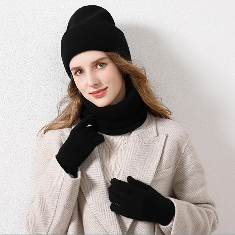 Warm Women 100% Merino Wool Winter Scarf Beanie Hat and Glove