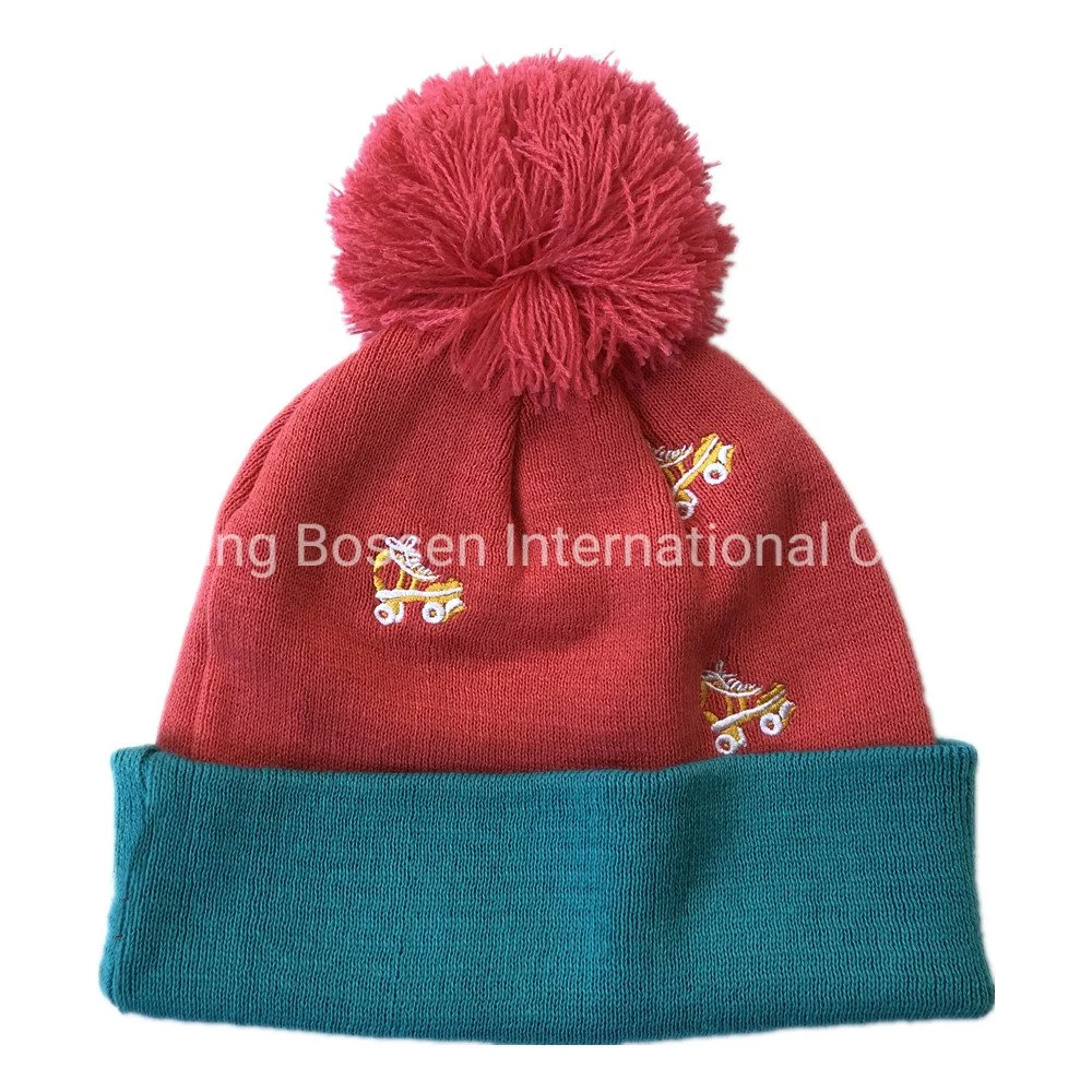 China Factory OEM Custom Logo Embroidered Outdoor Sports Ski Snowboard Acrylic Beanie Bobble Hat