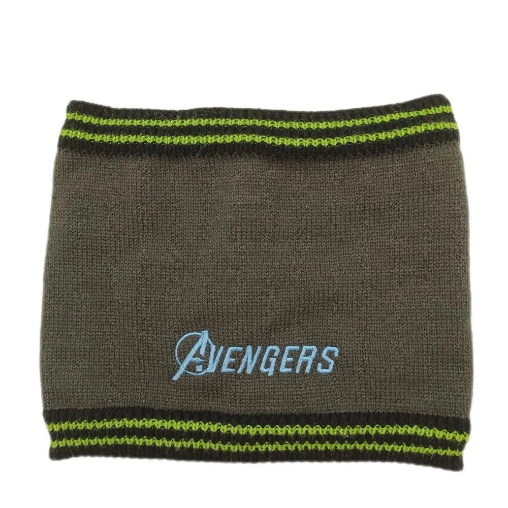 Marvel Boys Cold Winter Outdoor Knitted Stripe Snood Scarf with Words Embroidery and Polar Fleece Lining Neck Warmer