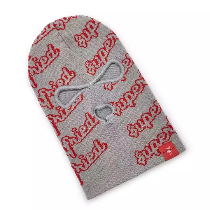 Designers Fold up All Over Print Embroidered Jacquard Knit Ski Mask Balaclava Custom Logo Beanie