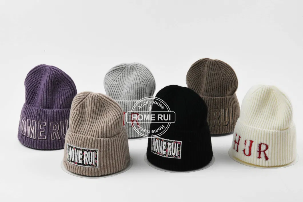 Custom Embroidery Logo Beanie Knit Hats Chunky Warm Thick Ribbed High Quality Skully Designer Ribbed for Winter Ski