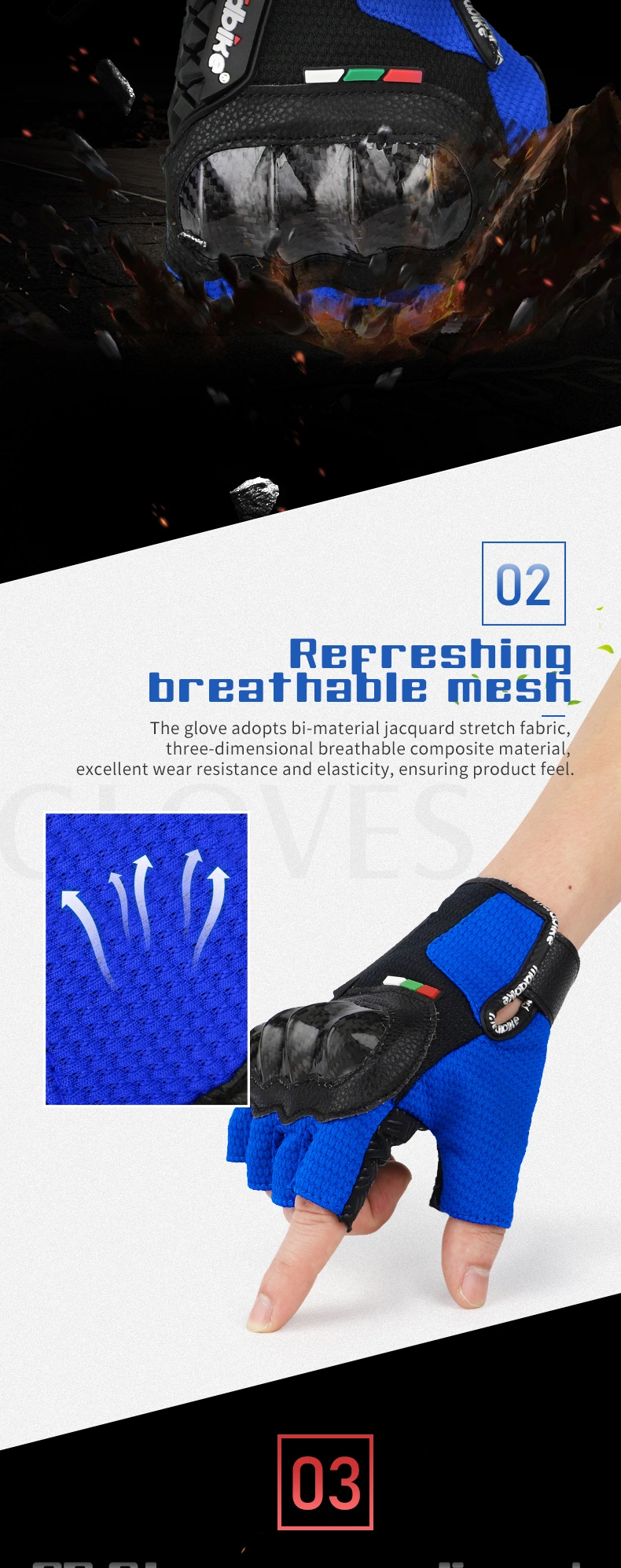 Hot Sale Motorcycle Riding Gloves Motocross Breathable Half Finger Motorcycle Hand Bicycle Gloves Racing Fingerless Gloves