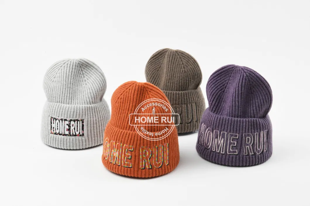 Custom Embroidery Logo Beanie Knit Hats Chunky Warm Thick Ribbed High Quality Skully Designer Ribbed for Winter Ski