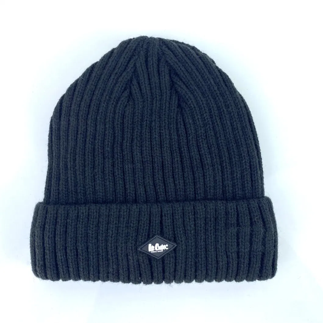 Custom Ribbed Beanie with Polar Fleece Lining Basic Acrylic Knitted Beanie for Winter