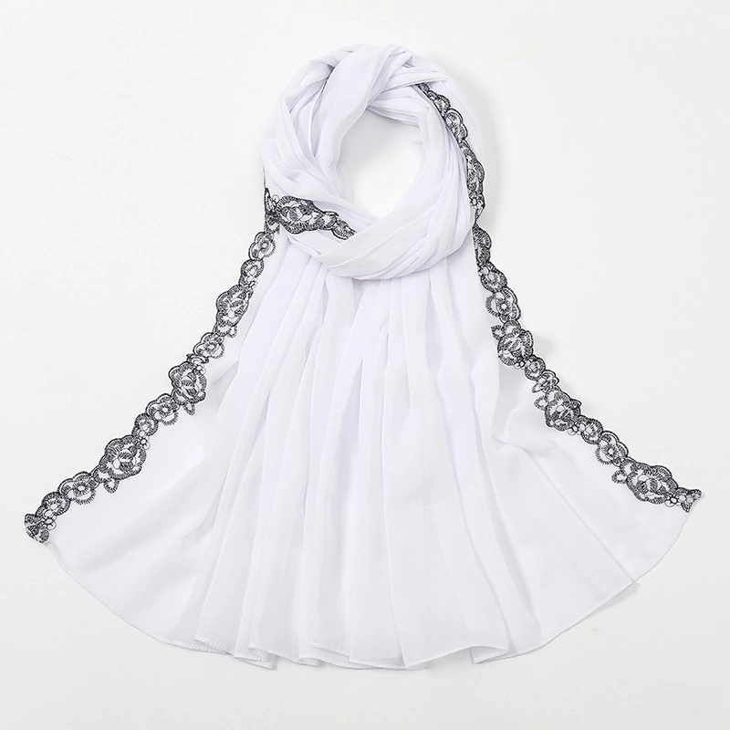 Summer Pearl Chiffon Fashion Lace Bandana New Style Hot Sale Custom Solid Color Lond Lady Scarf