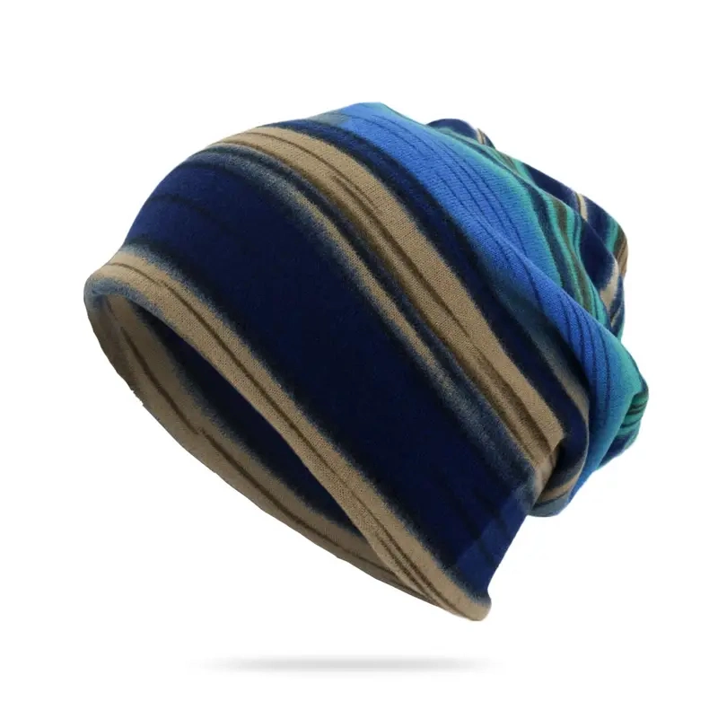 Unisex Multicolored Hats Stripe Knit Beanie Hat for Autumn Winter