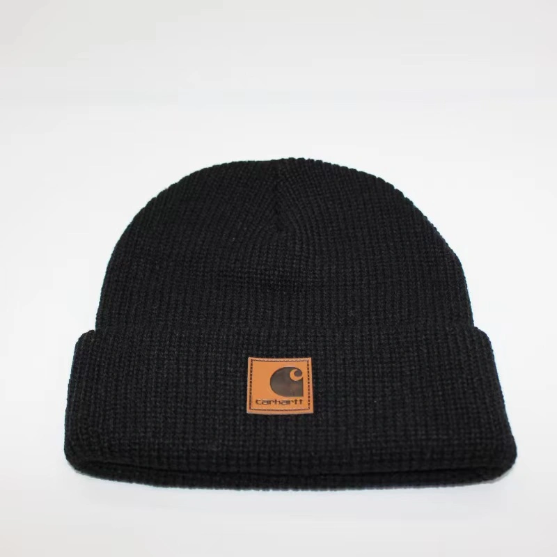 Soft Warn Leather Label Knit Cuffed Solid Beanie Hat