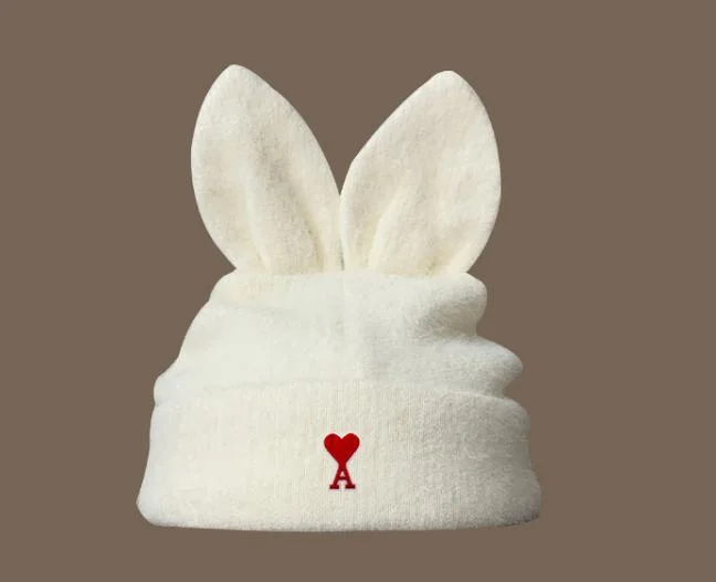 Wholesale Rabbit Ear Wool Hat Soft Fabric Custom Beanie Cap Warm Hat