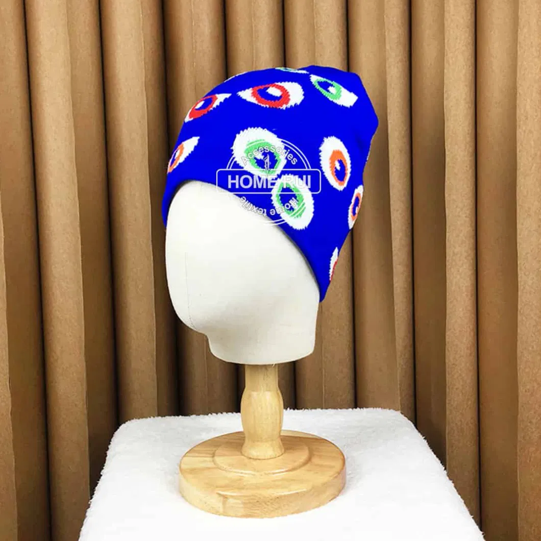 ODM High Quality Soft Custom Logo Knitted Hat Child Toddler Monster Cute Eyes All Over Print Jacquard Acrylic Cap Winter Beanie