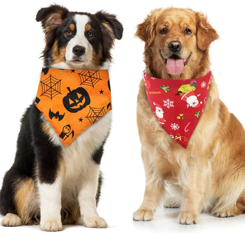 High Quality Custom Fashion Christmas Halloween Printed Logo Soft Adjustable Breathable Triangular Towel Pet Bandana Scarf for Dog Cat