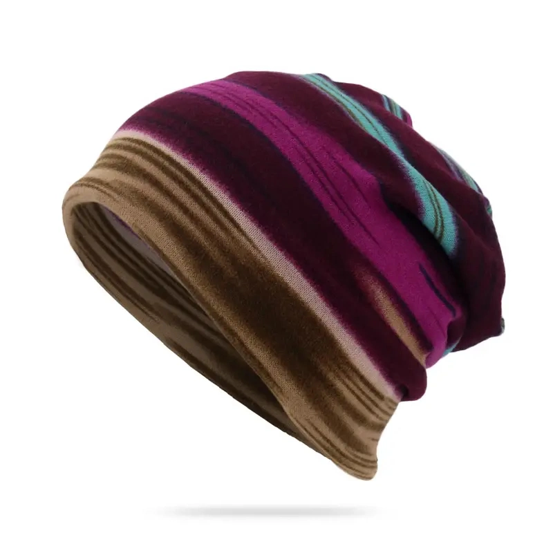 Unisex Multicolored Hats Stripe Knit Beanie Hat for Autumn Winter