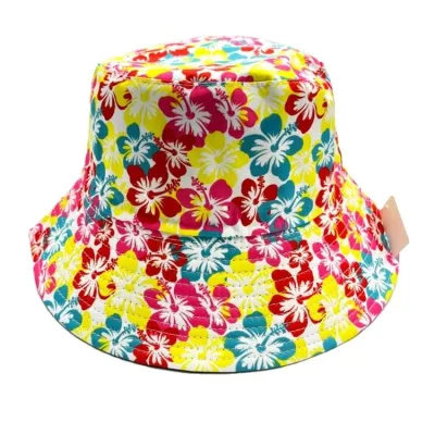 Custom Printing Logo algodón de hoja de flores tropicales Playa de verano Sombrero de cubo de recuerdo