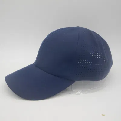 RPET Corte láser de poliéster Perforated Hole 6 Panel transpirable Béisbol Tapa Sport tapa sin botón superior