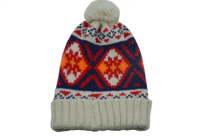 100% acrílico Jacquard tejidos Invierno de Mujer Cap Beanie Hat con POM POM