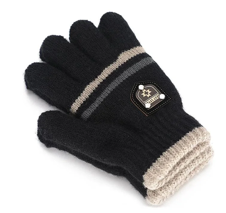 Winter New Imitation Cashmere Sub-Finger Knitted Warm Jacquard Fashion Plus Fleece Thickened Children&prime; S Wool Gloves