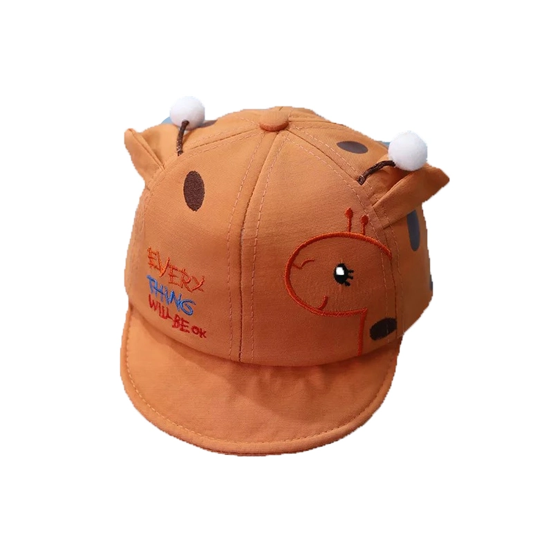China Suppliers Kids Summer Fashionable Animal Embroidery Cheap Baseball Cap with Solid Balls Decor