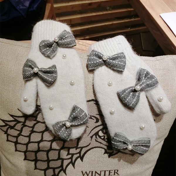 Women&prime;s Winter Pure Handmade Models Fashion Rabbit Hair Wool Warm Gloves