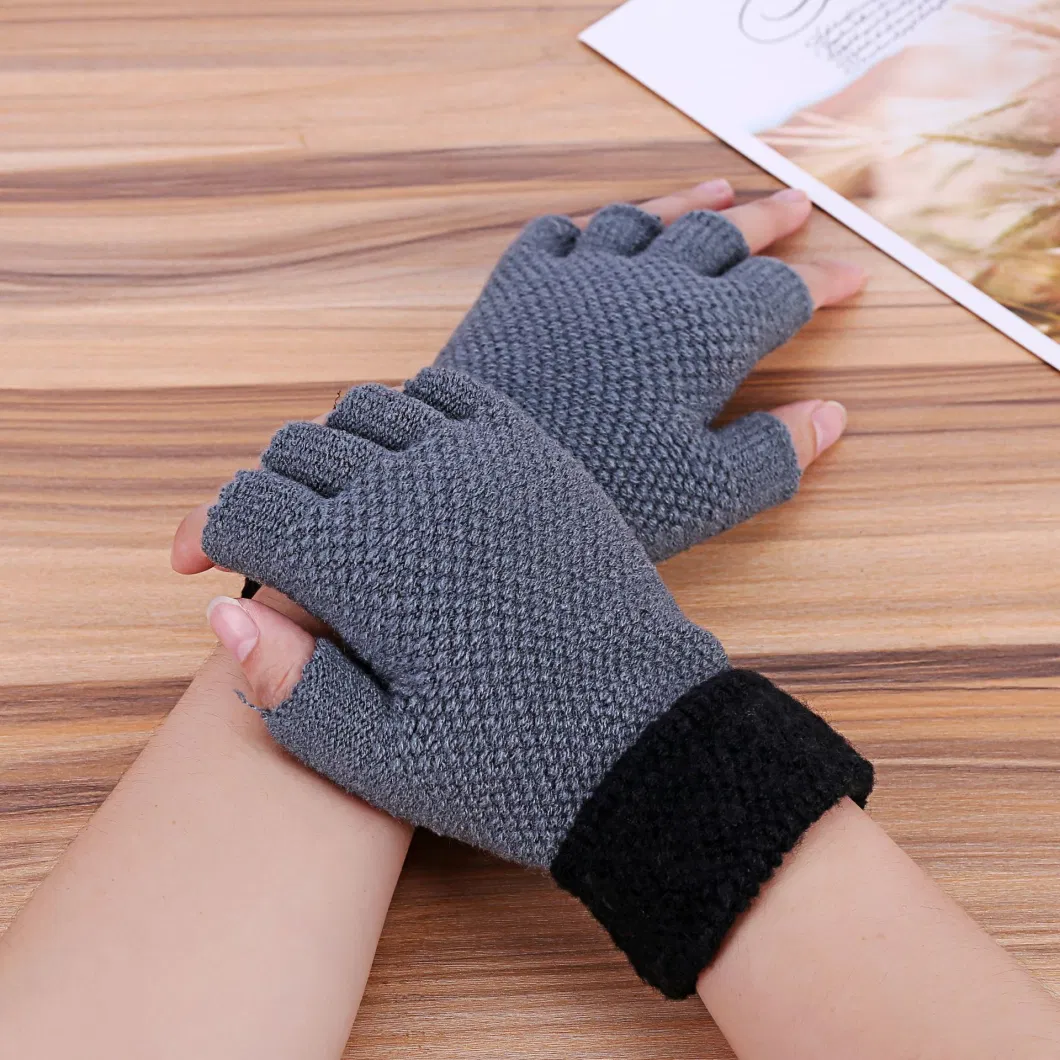 Autumn Winter Men&prime;s Half-Finger Writing Touch-Screen Leakage Thickened Knitted Warm Gloves