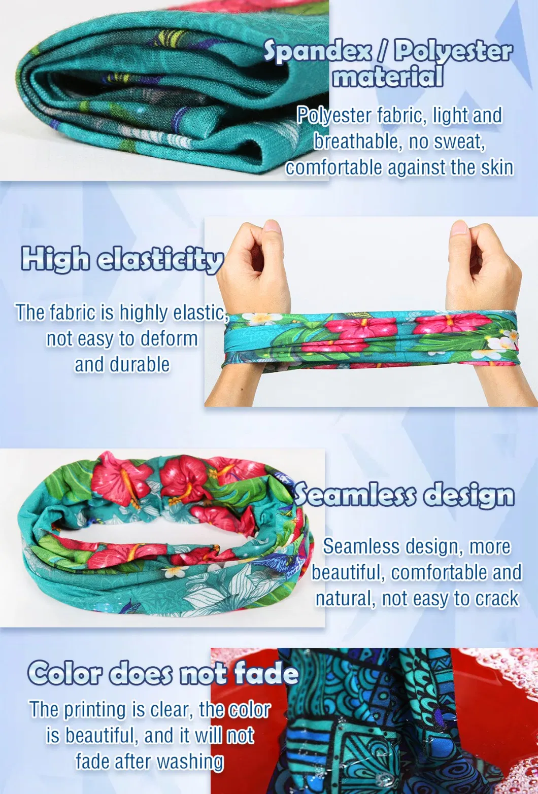 Custom Bandanas Custom Printed Tubular Stretch Multi-Purpose Bandana with Reflective Strip