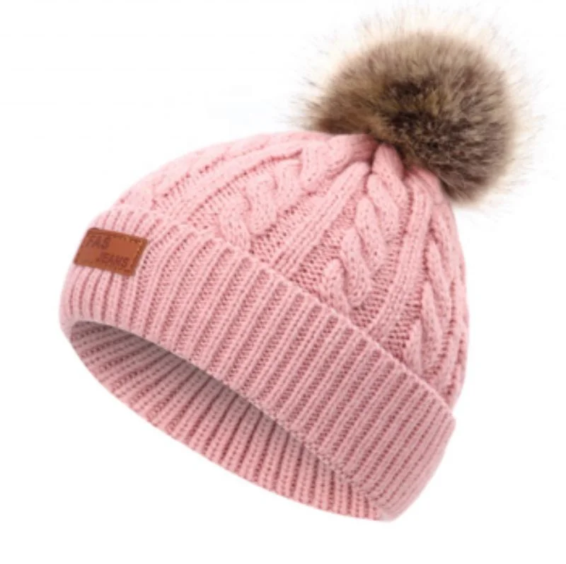 Winter Knit Women Hat Real Raccoon Fur POM POM Womens Girls Warm Fox Knit Beanie Hat