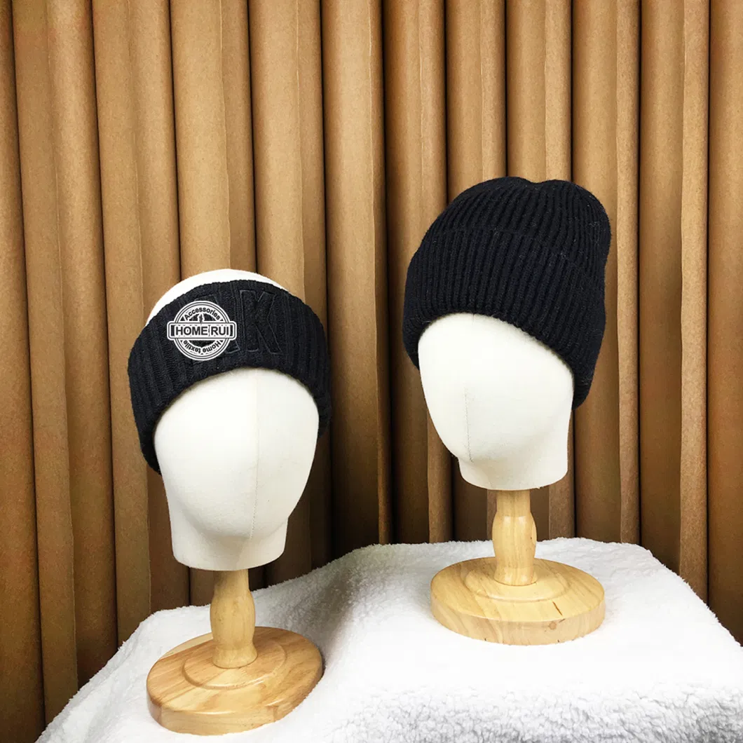 Supplier Custom Embroidery Logo Beanie for Unisex Men Women Winter Outdoor Sports Black Knitted Hats Ribbed Chunky Knit Warm Cap