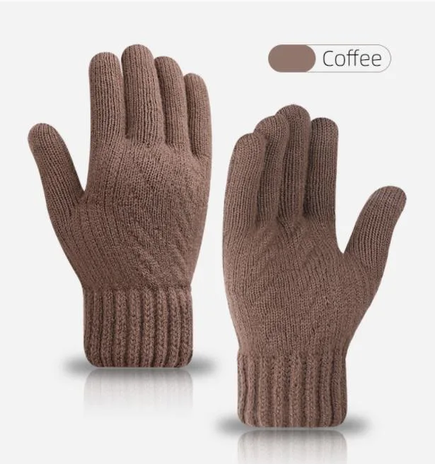 Men&prime; S Double-Thickened Knitted Wool Winter Warm Fingertip Touchscreen Gloves