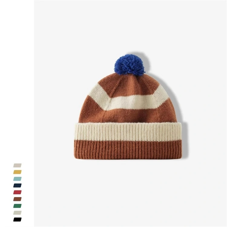 Acrylic High Quality Colourful Winter Jacquard Knitted POM-POM Beanie Hat