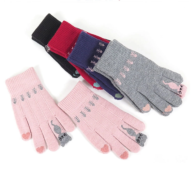 Custom Knitted Gloves for Winter Acrylic Thick Jacquard Women Gloves