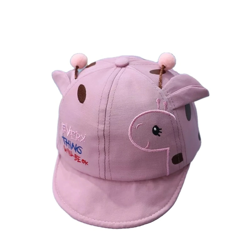 China Suppliers Kids Summer Fashionable Animal Embroidery Cheap Baseball Cap with Solid Balls Decor