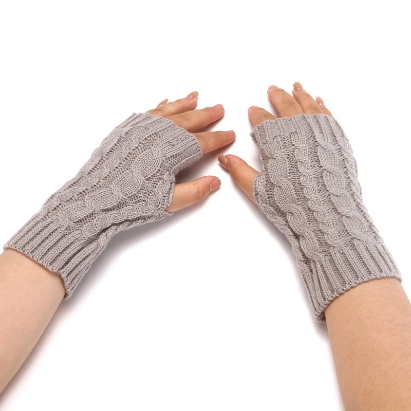 Knitted Wool Half-Finger Men-Women Wrist Guard Fingerless Long Warm Acrylic Gloves