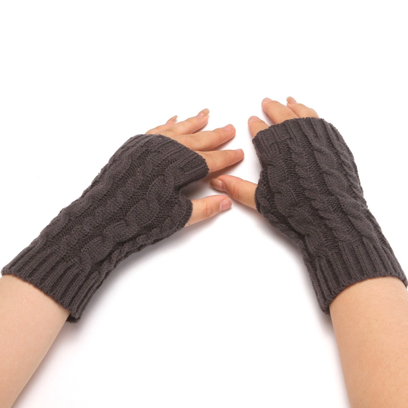 Knitted Wool Half-Finger Men-Women Wrist Guard Fingerless Long Warm Acrylic Gloves