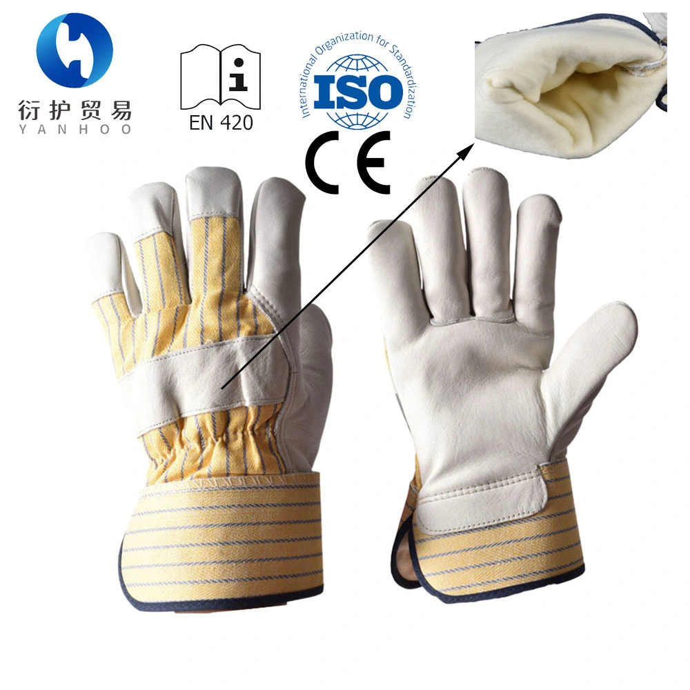 Standard Grain Cowhide Leather Drivers Gloves with Wool Lining and Elastic Wrist