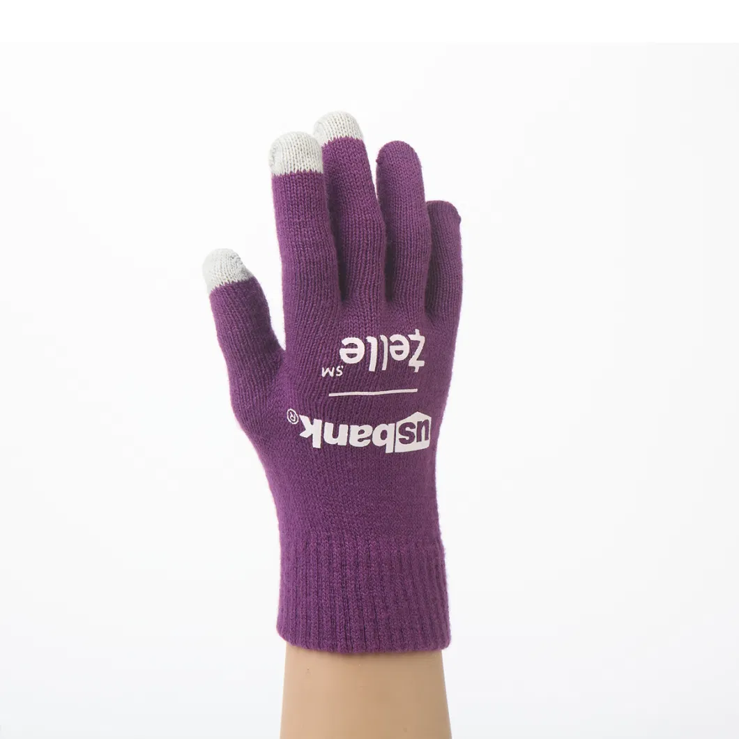 Fashion Printing Logo Winter Knitted Gloves for Women
