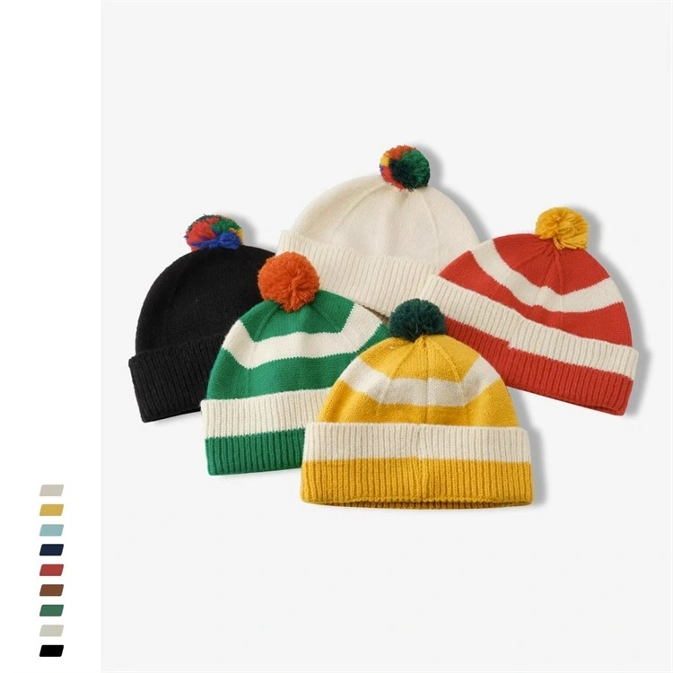 Acrylic High Quality Colourful Winter Jacquard Knitted POM-POM Beanie Hat