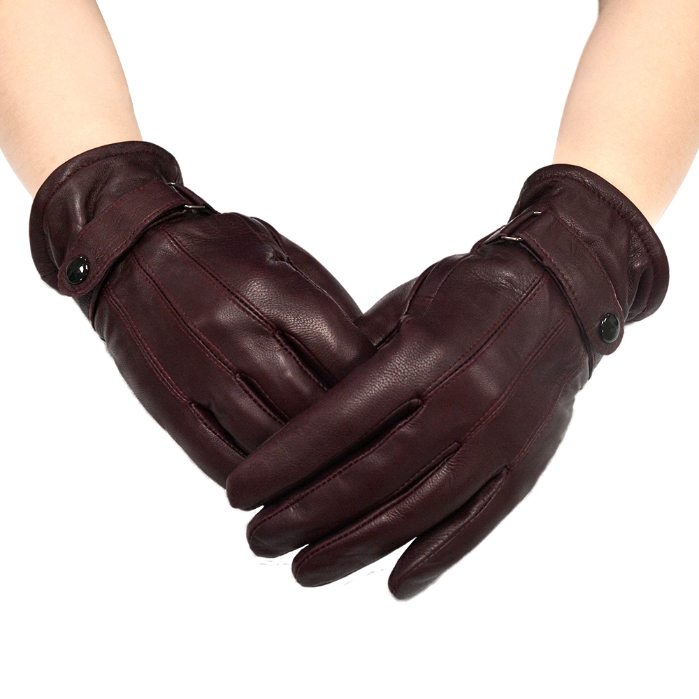 Men Sheepskin Leather Gloves Winter Motorcycle Driving Gloves Touch Screen Windproof Glove