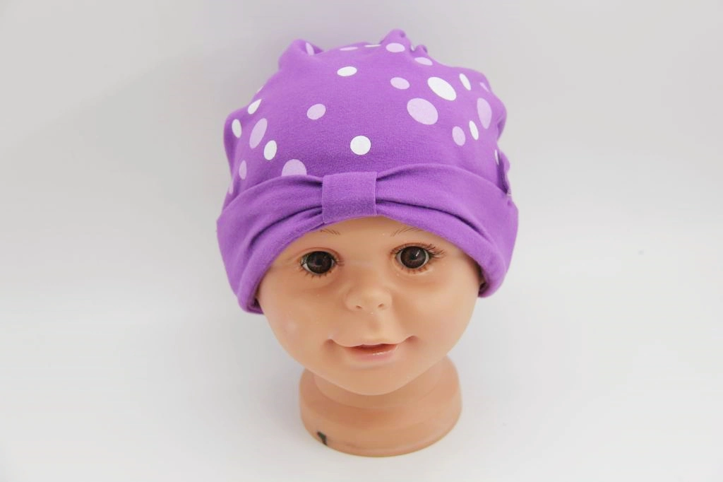 Cotton Jersey Fabric Child Summer Hat with DOT Print and Bow