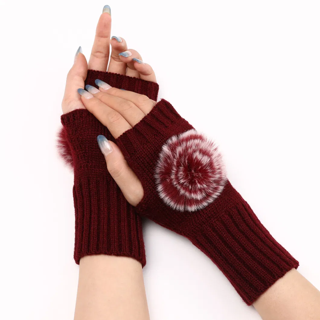 Autumn and Winter Female Short Fashion Knitting Wool Open-Finger Anti-Cold Warm Gloves