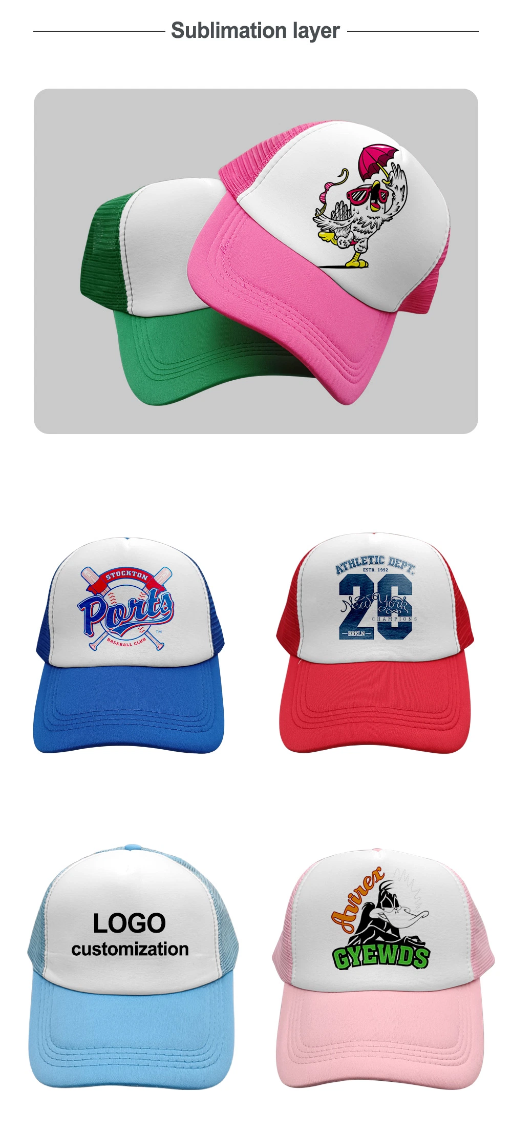 2023 New Fashion Polyester Thickened Printing Mesh Baseball Hats 100% Polyester