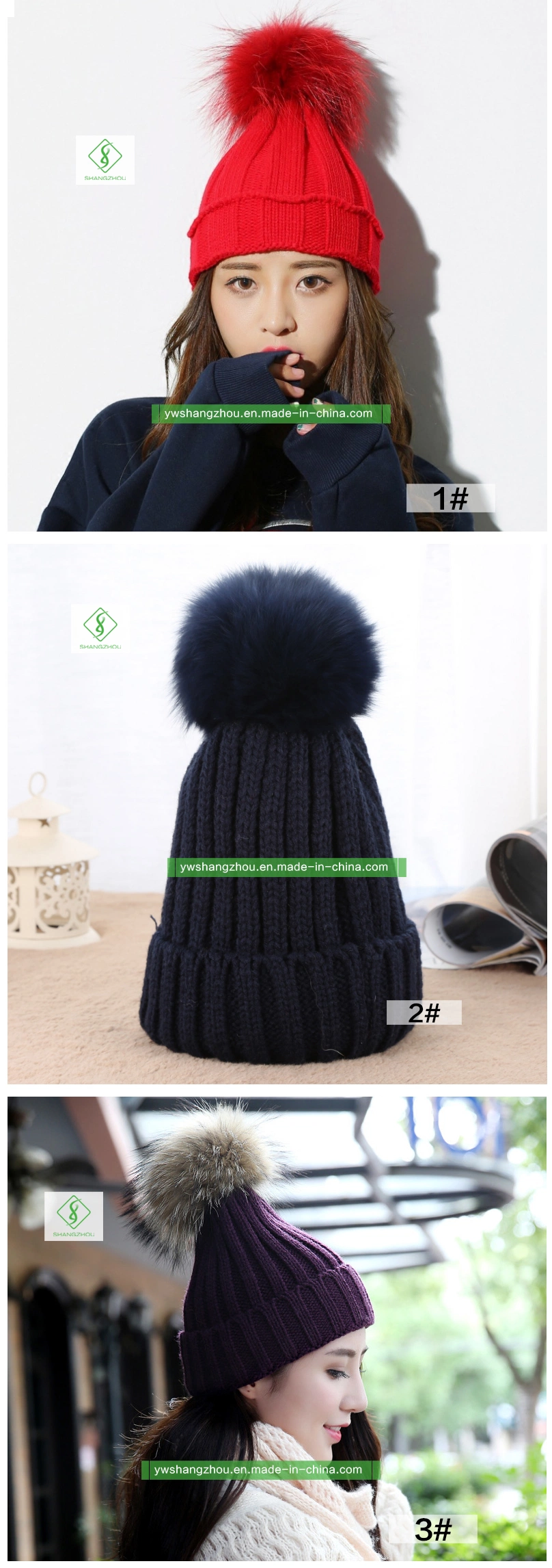 New Handmade Raccoon Fur Pompoms Fashion Lady Knitted POM Hat