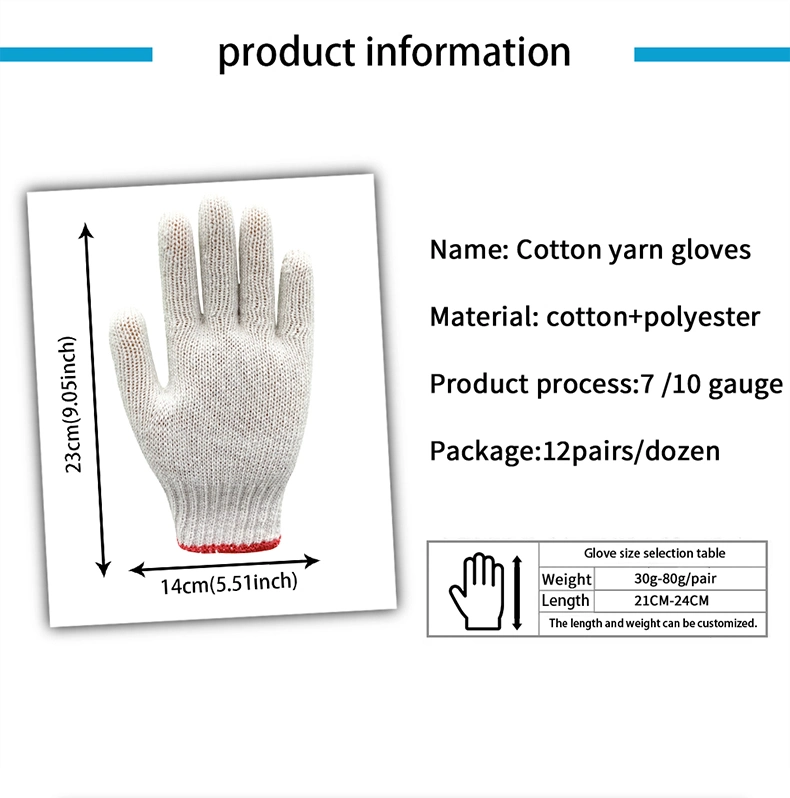 Gardening Cotton Knit Safety Work Gloves Without Finger Threads