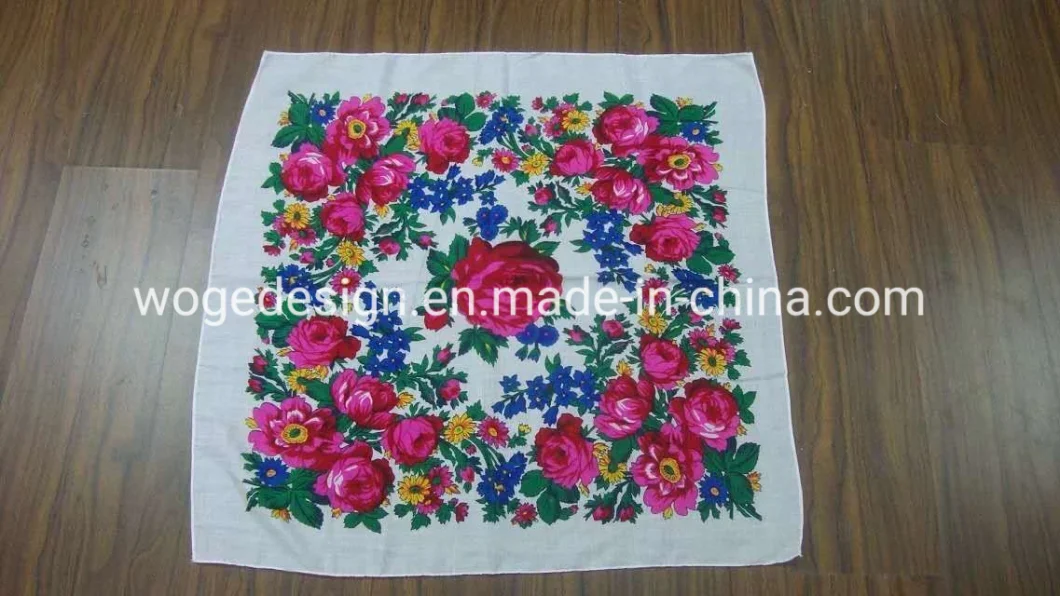 Tops Selling Woge Factory Unique Shawl Headwrap Headscarf Lady Cotton Feeling Acrylic Square Print Flower Scarf