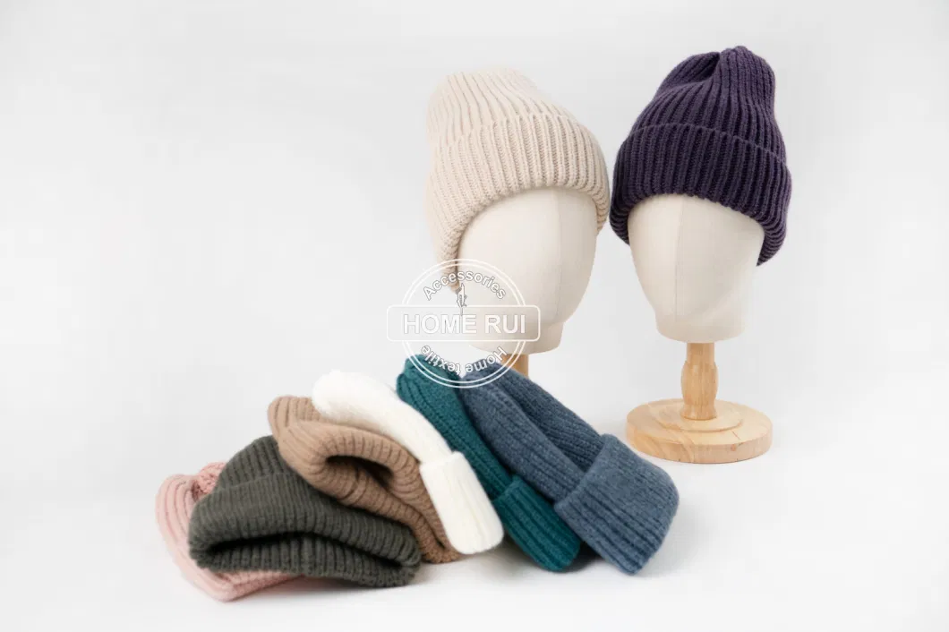 High Quality Wool Soft Thermal Winter Knitted Wholesale Chunky Custom Logo Fisherman Beanie Hats and Mittens