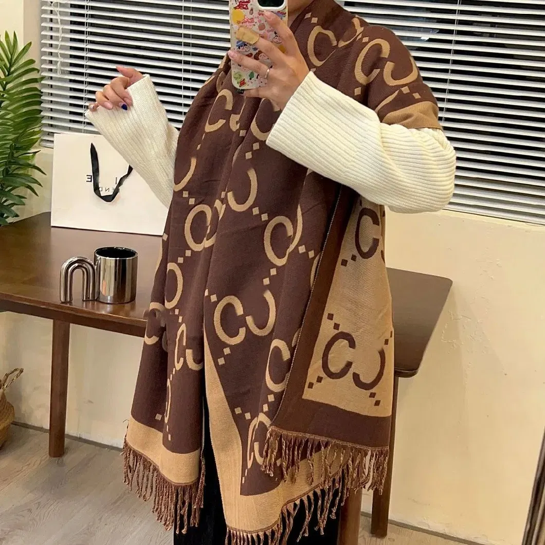 2024 Luxury Brand Designer Scarf Cashmere Double-Sided Shawl Ladies Winter Thick Warm Scarf