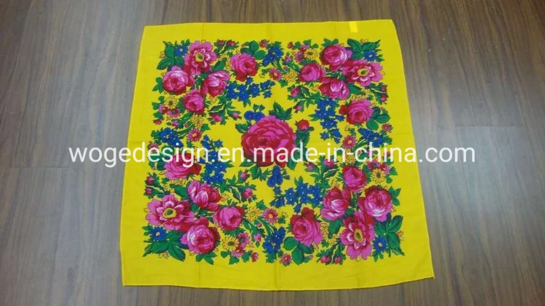Tops Selling Woge Factory Unique Shawl Headwrap Headscarf Lady Cotton Feeling Acrylic Square Print Flower Scarf