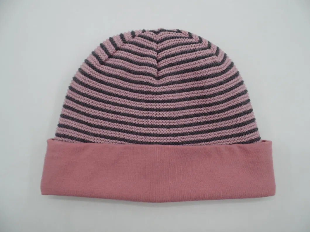 Cotton Yarn Knitted Hat &amp; Scarf with Cotton Jersey Lining and Cuff