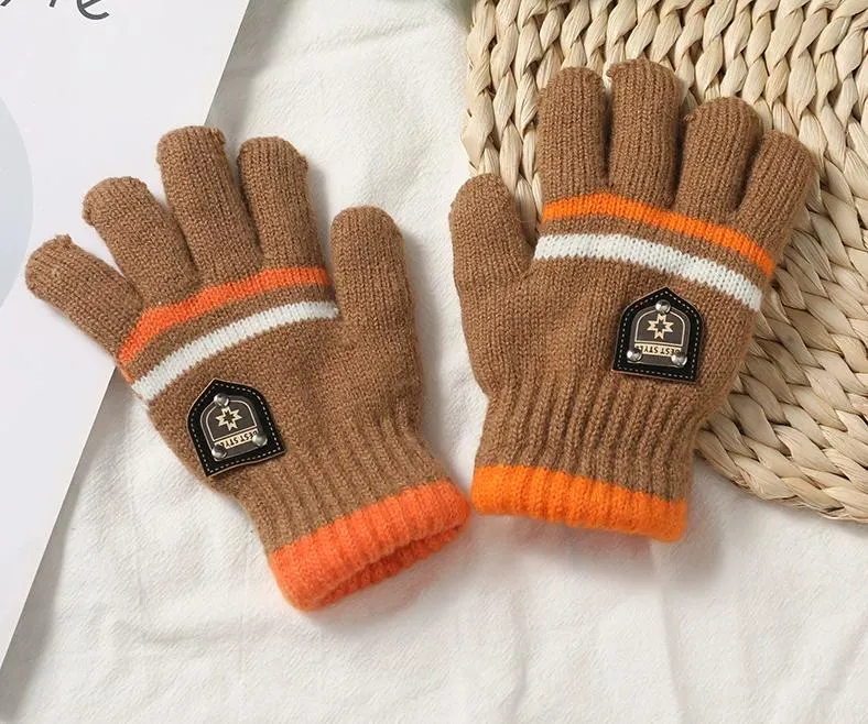 Winter New Imitation Cashmere Sub-Finger Knitted Warm Jacquard Fashion Plus Fleece Thickened Children&prime; S Wool Gloves